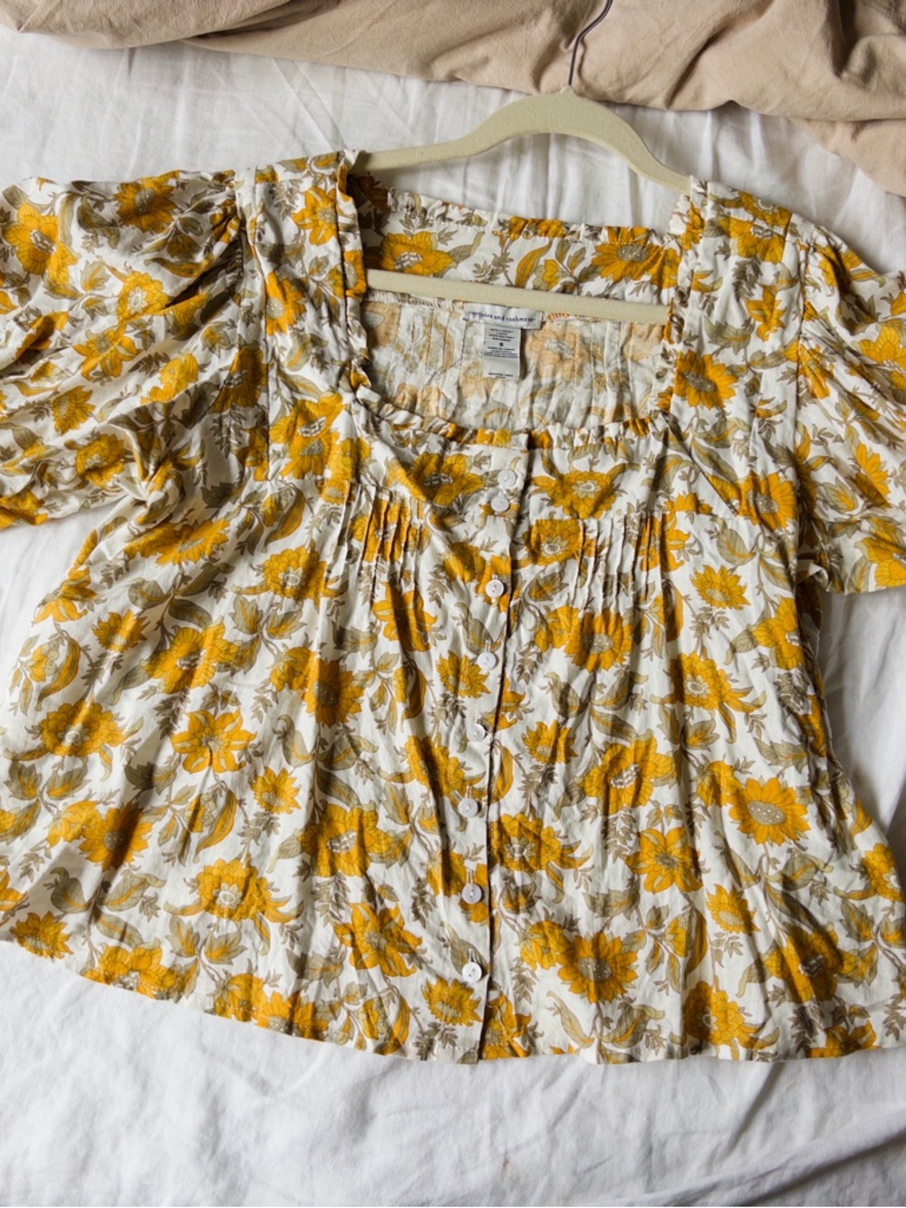 Yellow Floral Button-Front Women’s Top. Cupcakes and Cashmere